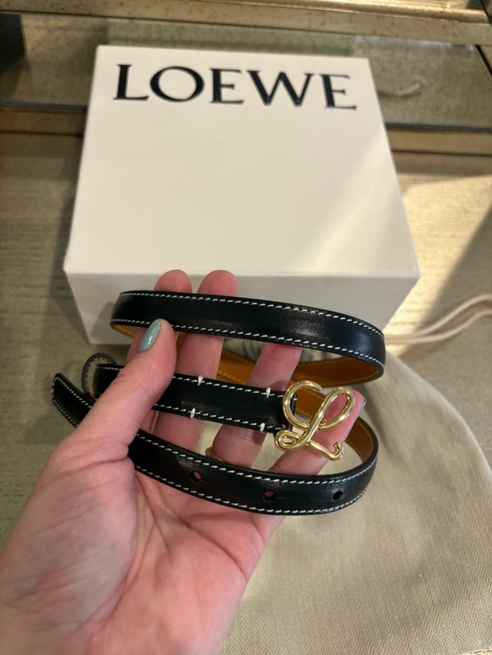 Loewe Black Skinny Leather Belt Gold L Collection SS 23 Size 75 Small - Picture 14 of 16